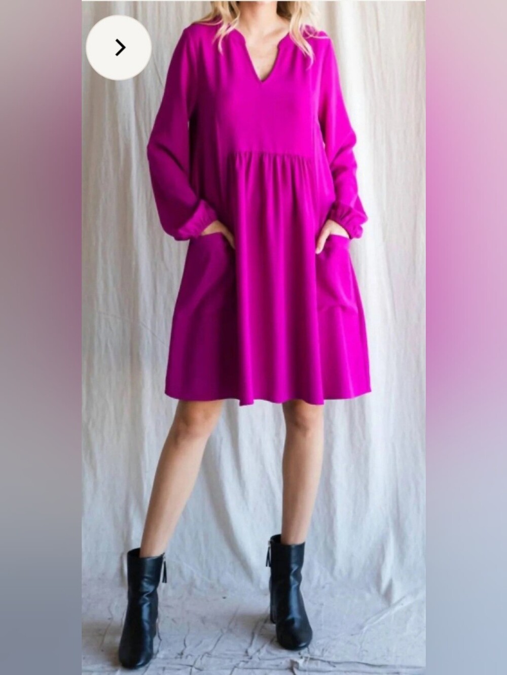 JODIFL NWT M Magenta Long-Sleeve Mini Babydoll Dress